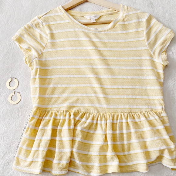 LC Lauren Conrad Tops - LC Yellow + White Stripe Cap Sleeve peplum Tee